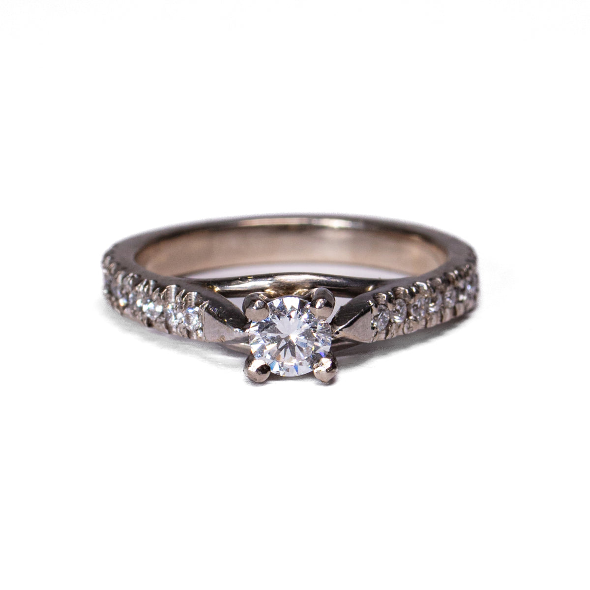 Anillo Solitario Pave en Oro Blanco - Modelo 2 - J24K
