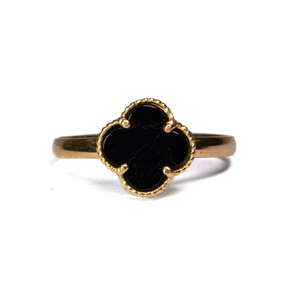 Anillo Trébol Negro en Oro Amarillo - J24K
