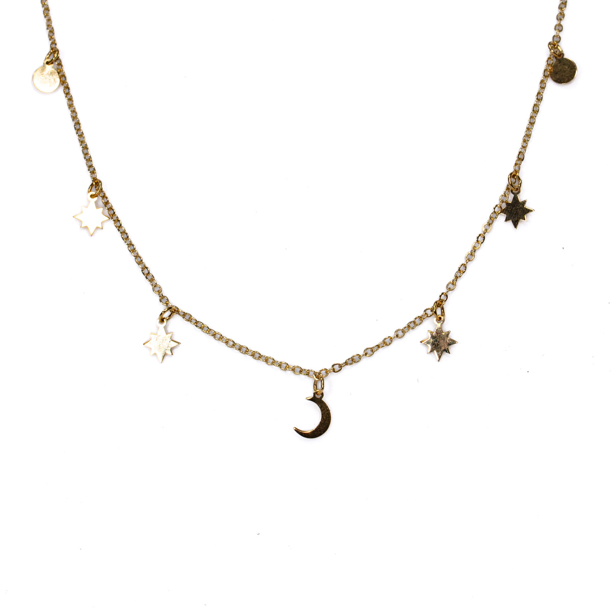 Collar Charms de Luna y Estrellas en Oro Amarillo - J24K