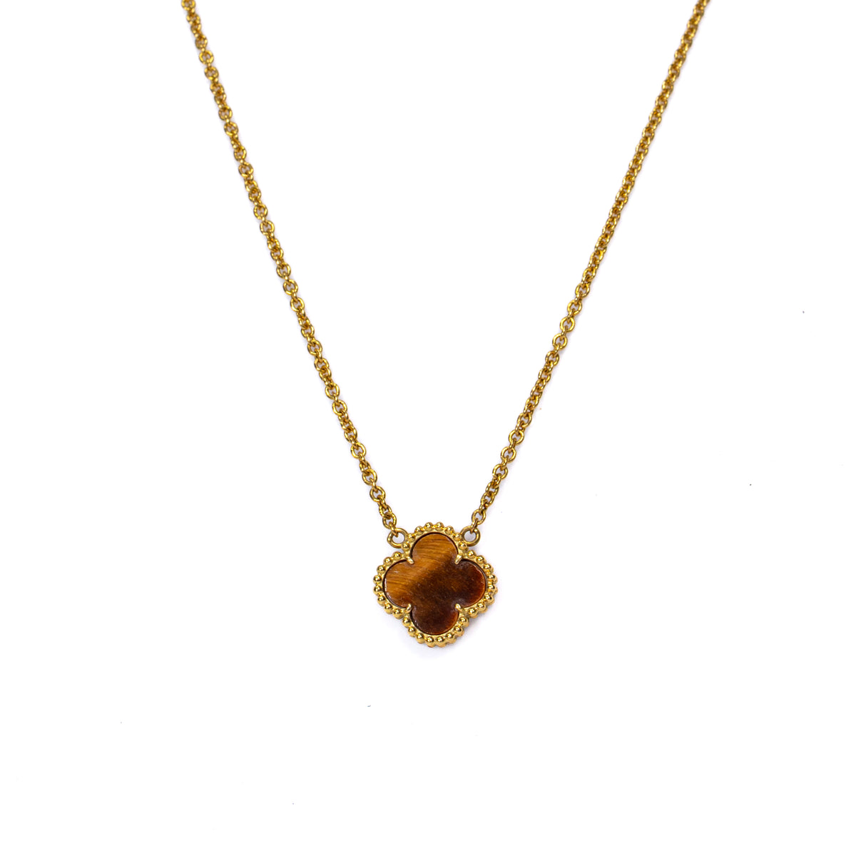 Collar Trébol Ojo de Tigre en Oro Amarillo - Modelo 2 - J24K
