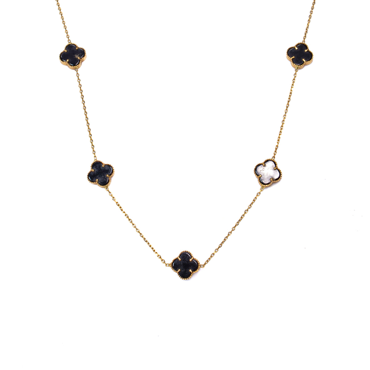 Collar Tréboles Negros en Oro Amarillo - J24K